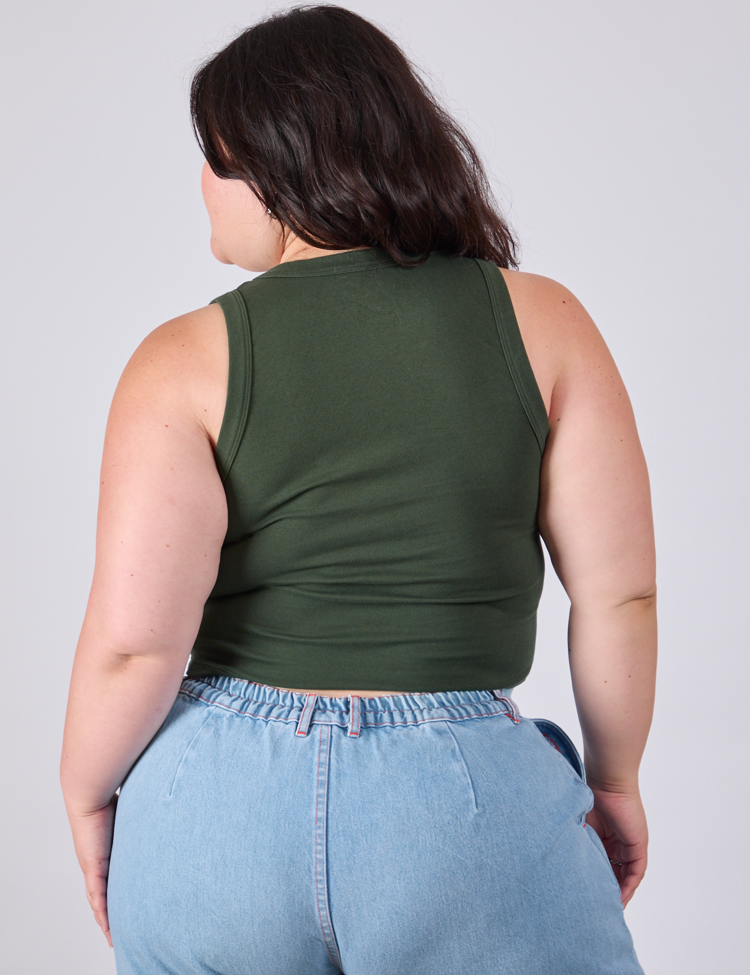 Cropped Tank Top in Swamp Green back view on Ashley