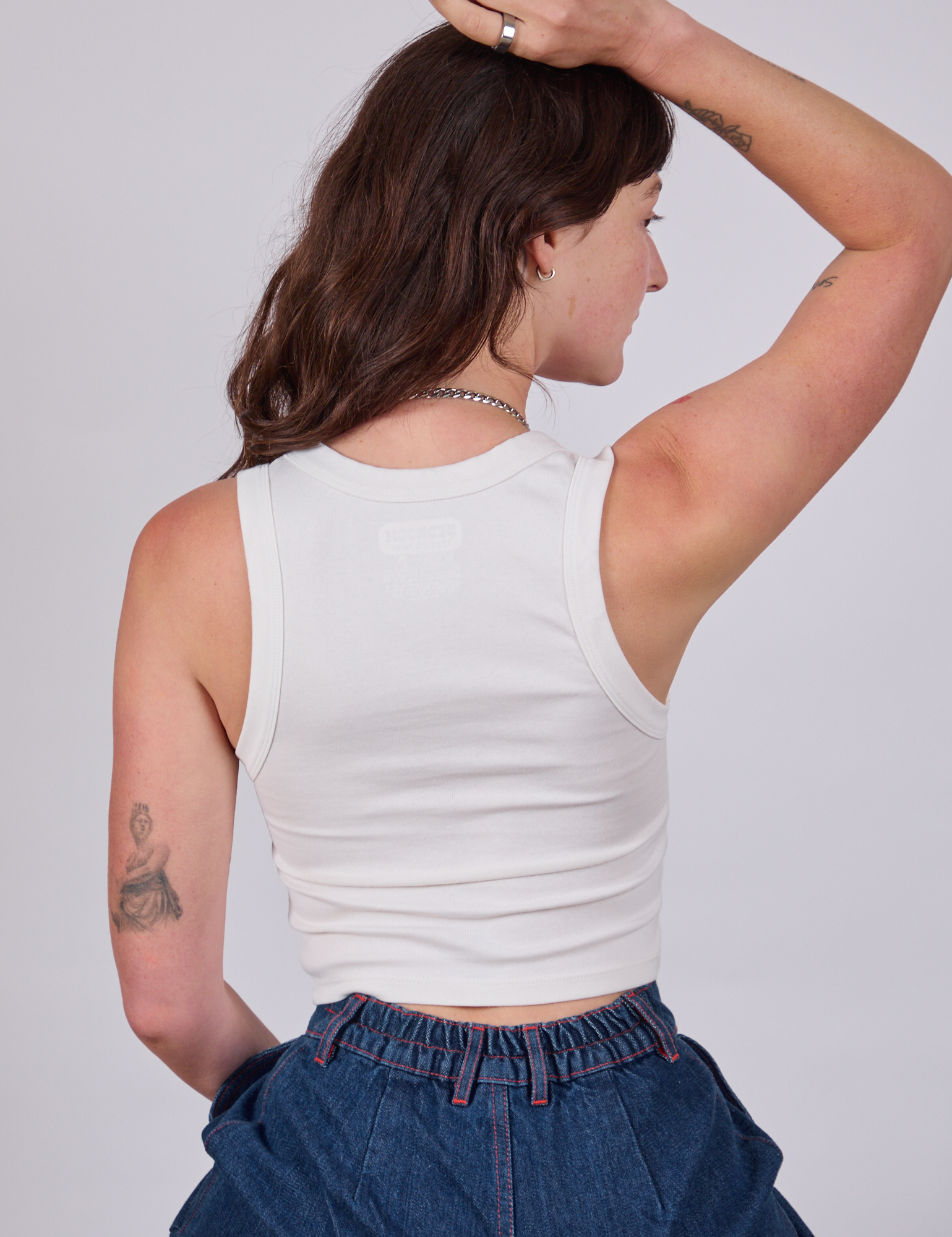 Cropped Tank Top in Vintage Tee White back view on Alex