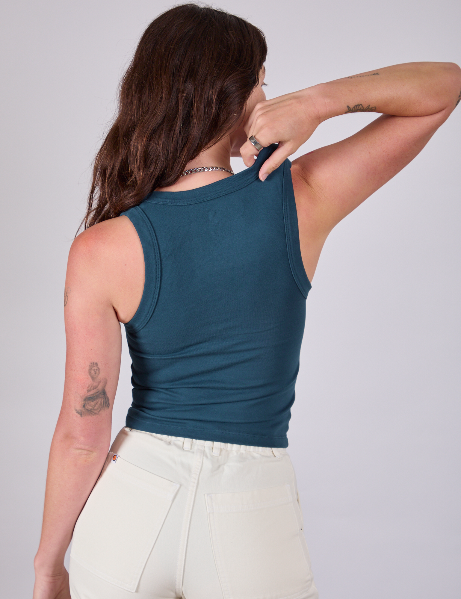Tank Top in Lagoon back view on Alex
