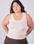 Ashley is 5'7" and wearing L Tank Top in Vintage Tee Off-White