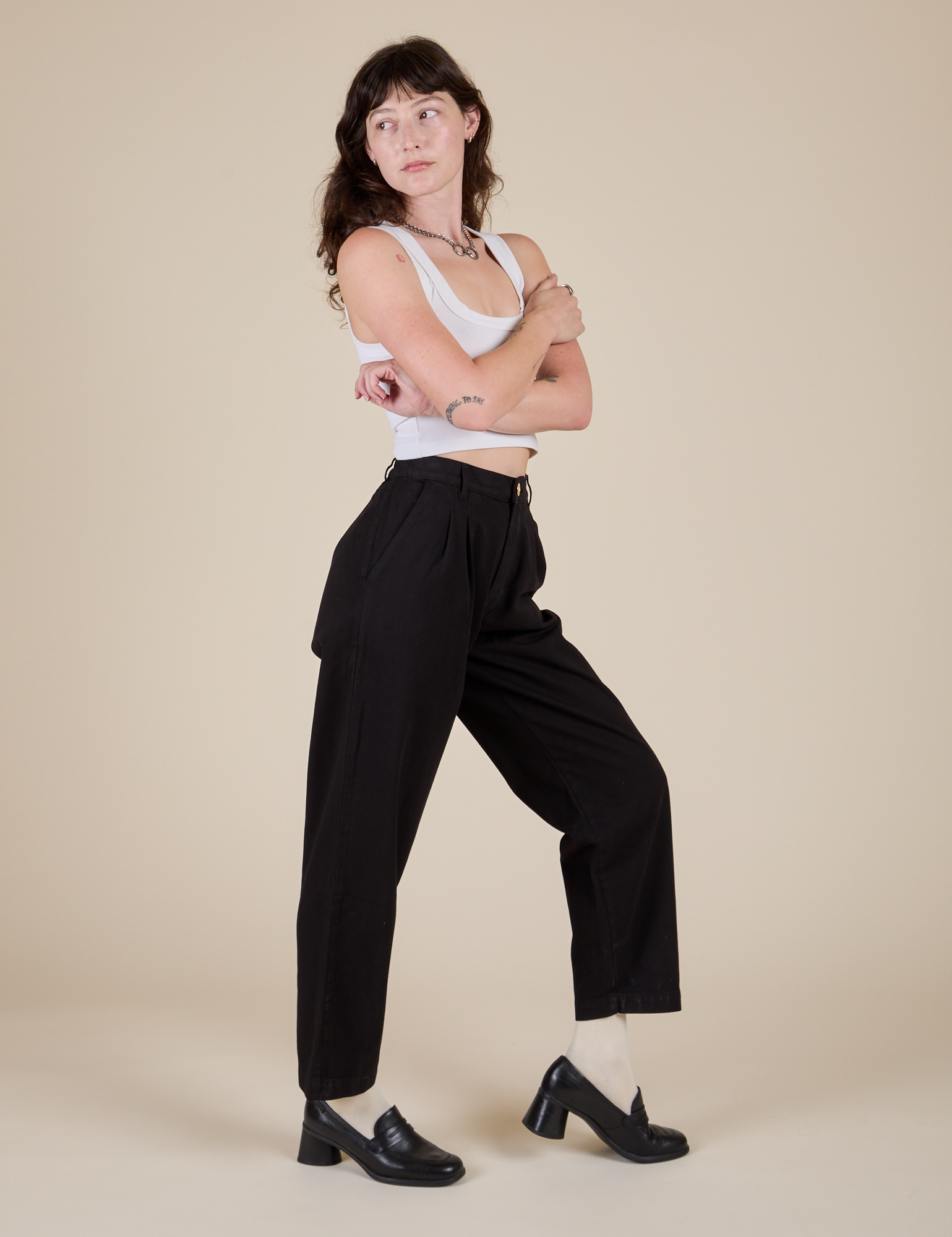 Side view of Heavyweight Trousers in Basic Black on Alex