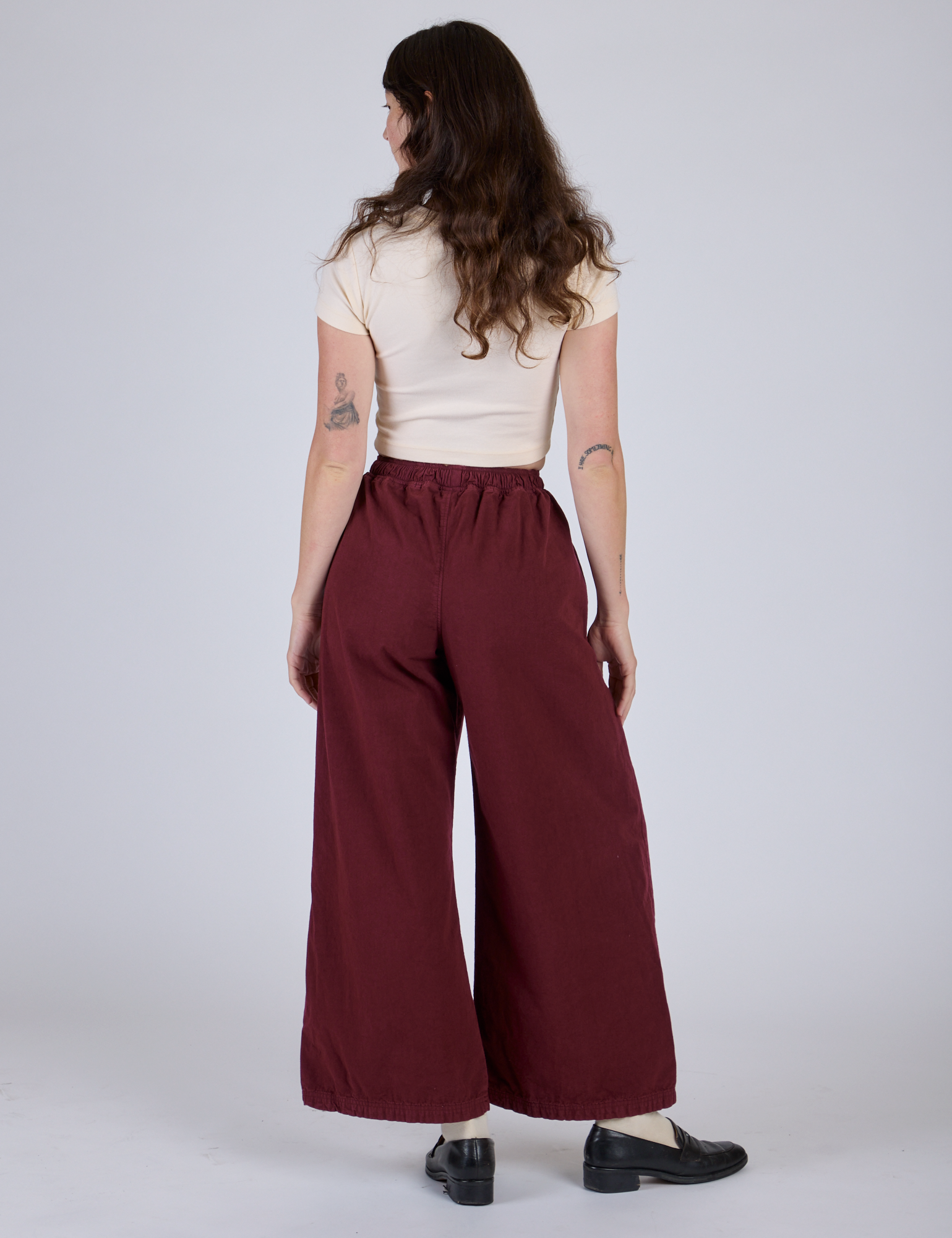 Pleated Pull-On Pants - Red Wine