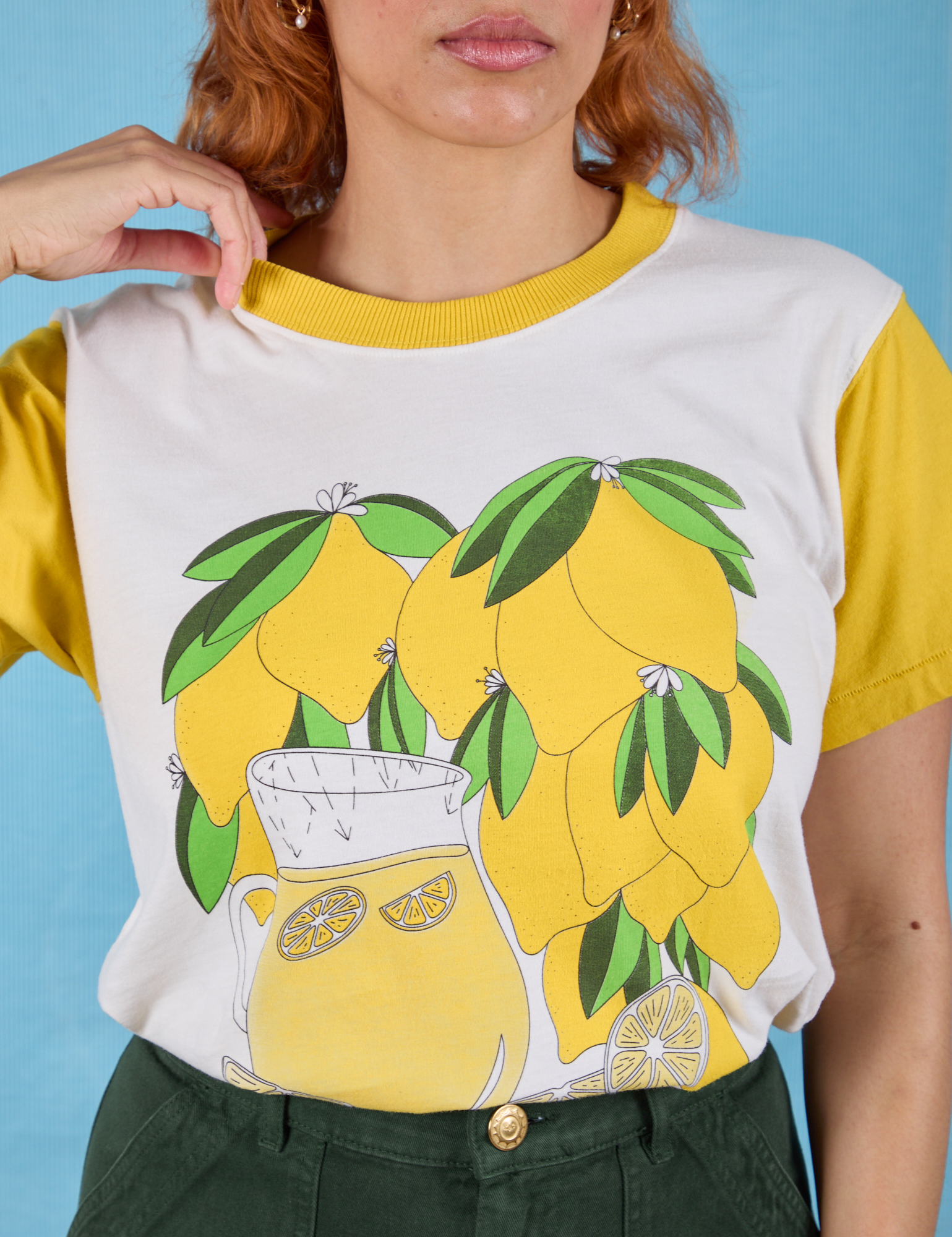 Anniversary Tee in Lemon close up on Tiara