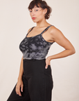 Angled view of Cropped Cami in Black Magic Waters worn by Tiara