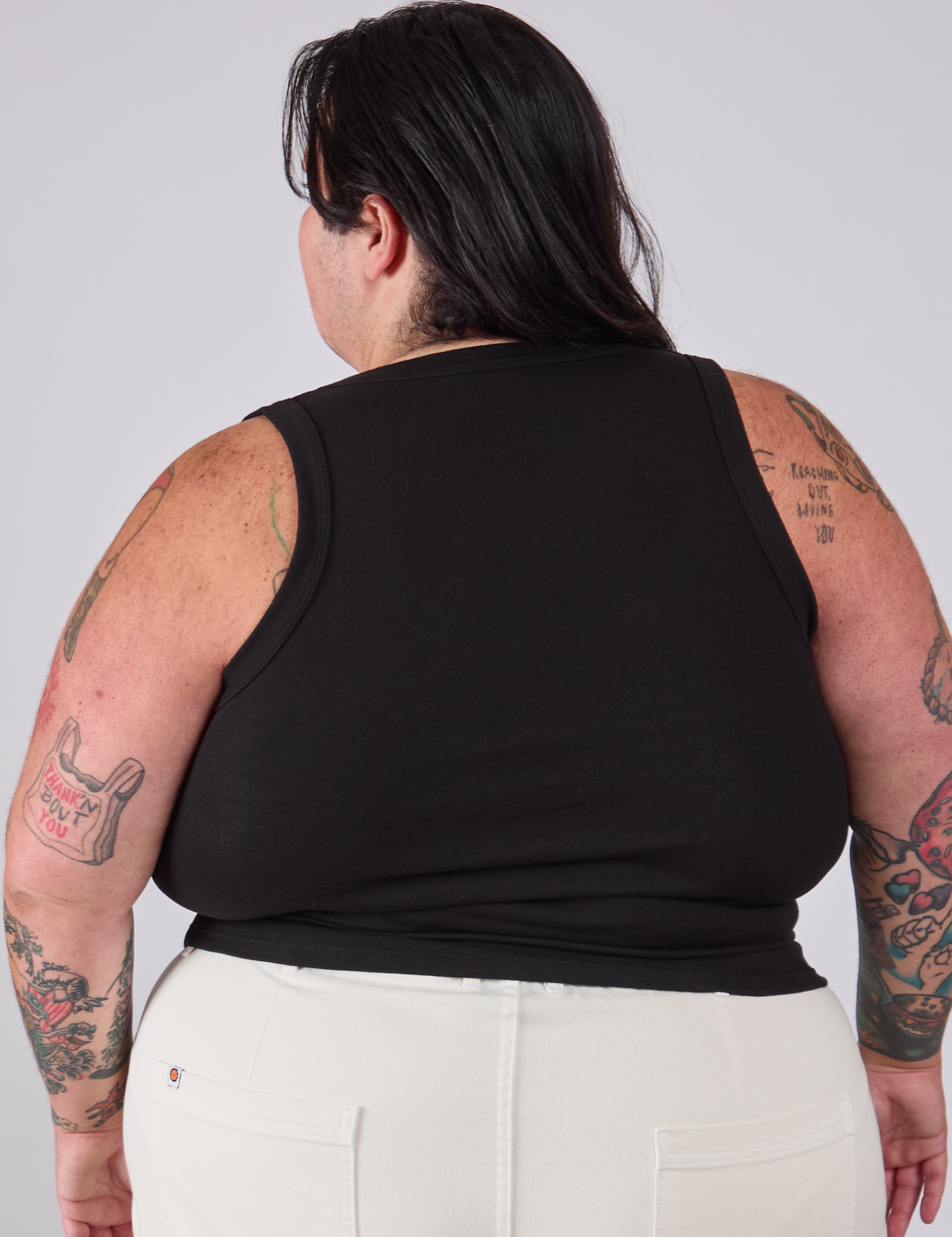 Tank Top in Basic Black back view on Sam