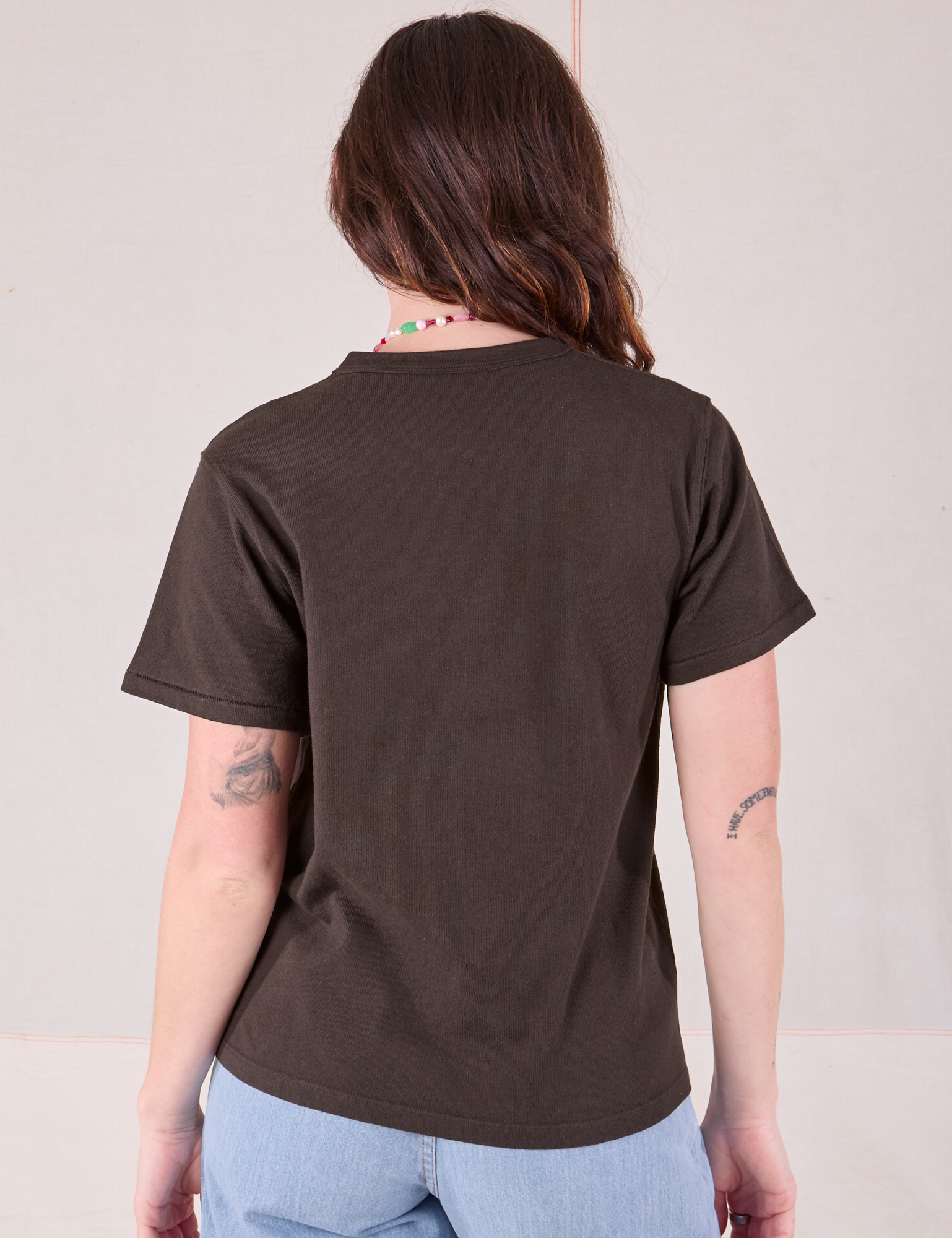 Burly Tee in Espresso Brown back view on Alex