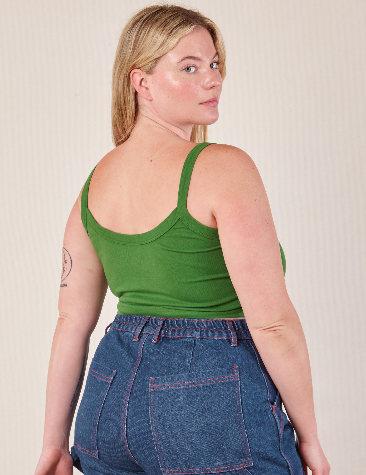 Cropped Cami in Lawn Green back view on Lish