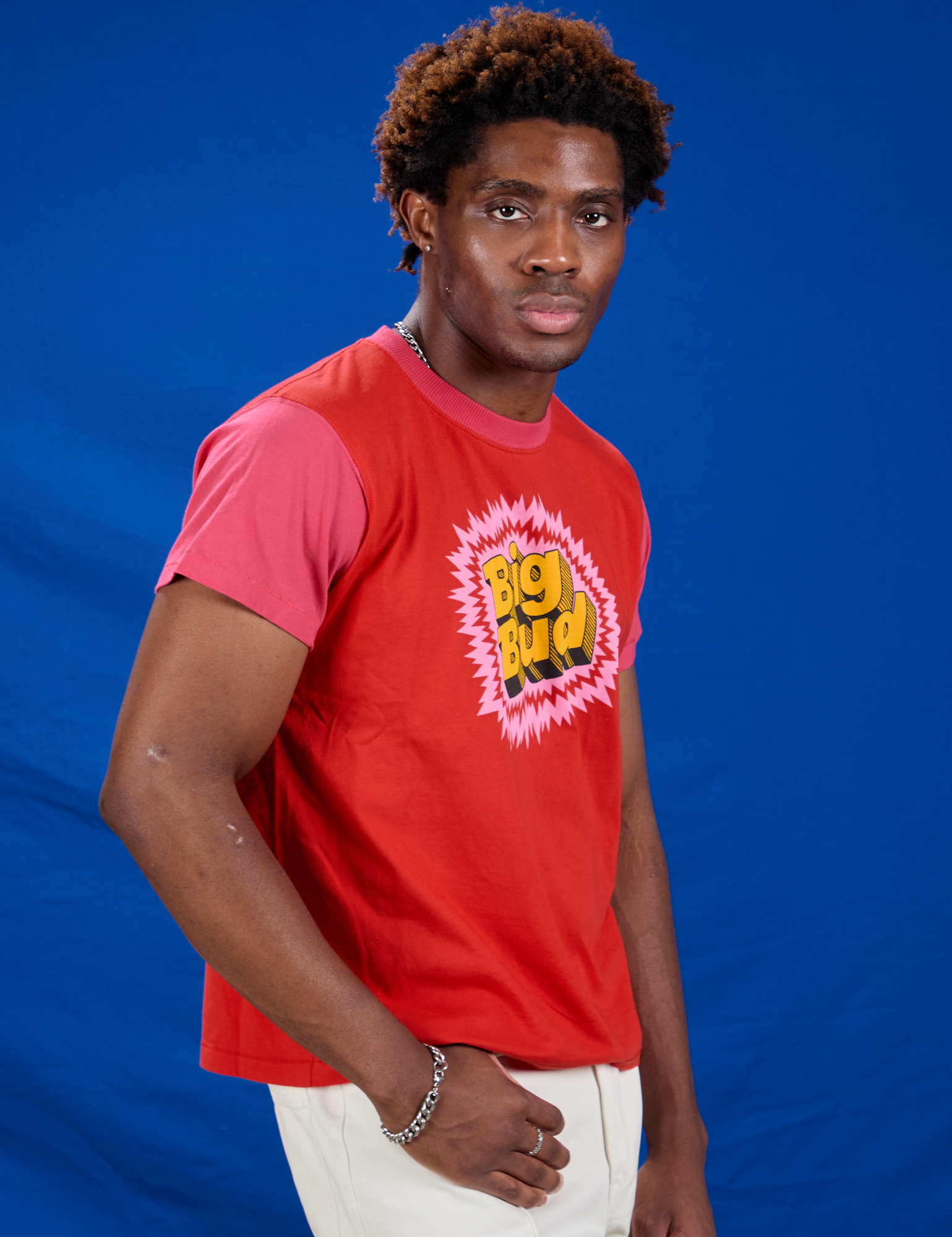Vintage Tee in Pop Rocks Explosion side view on Isaac