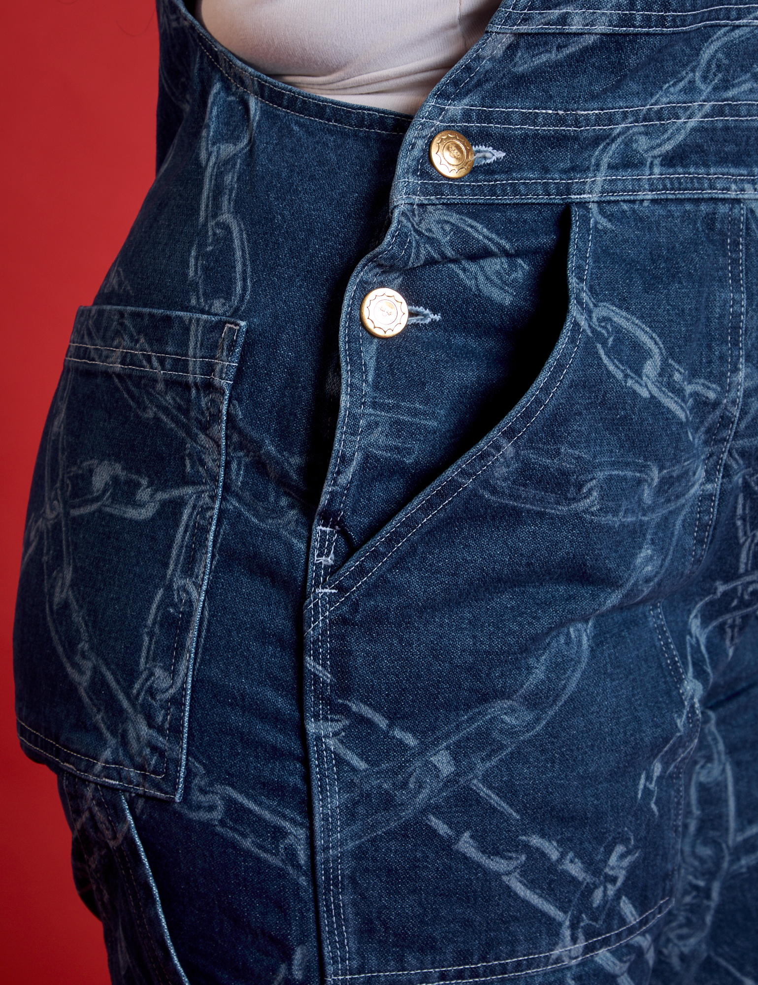 Side close up of Carpenter Overalls in Chain Link on Meghna
