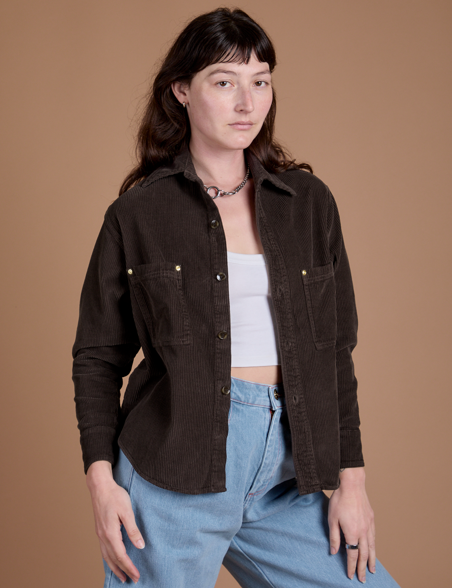 Cropped Corduroy Overshirt - Espresso Brown