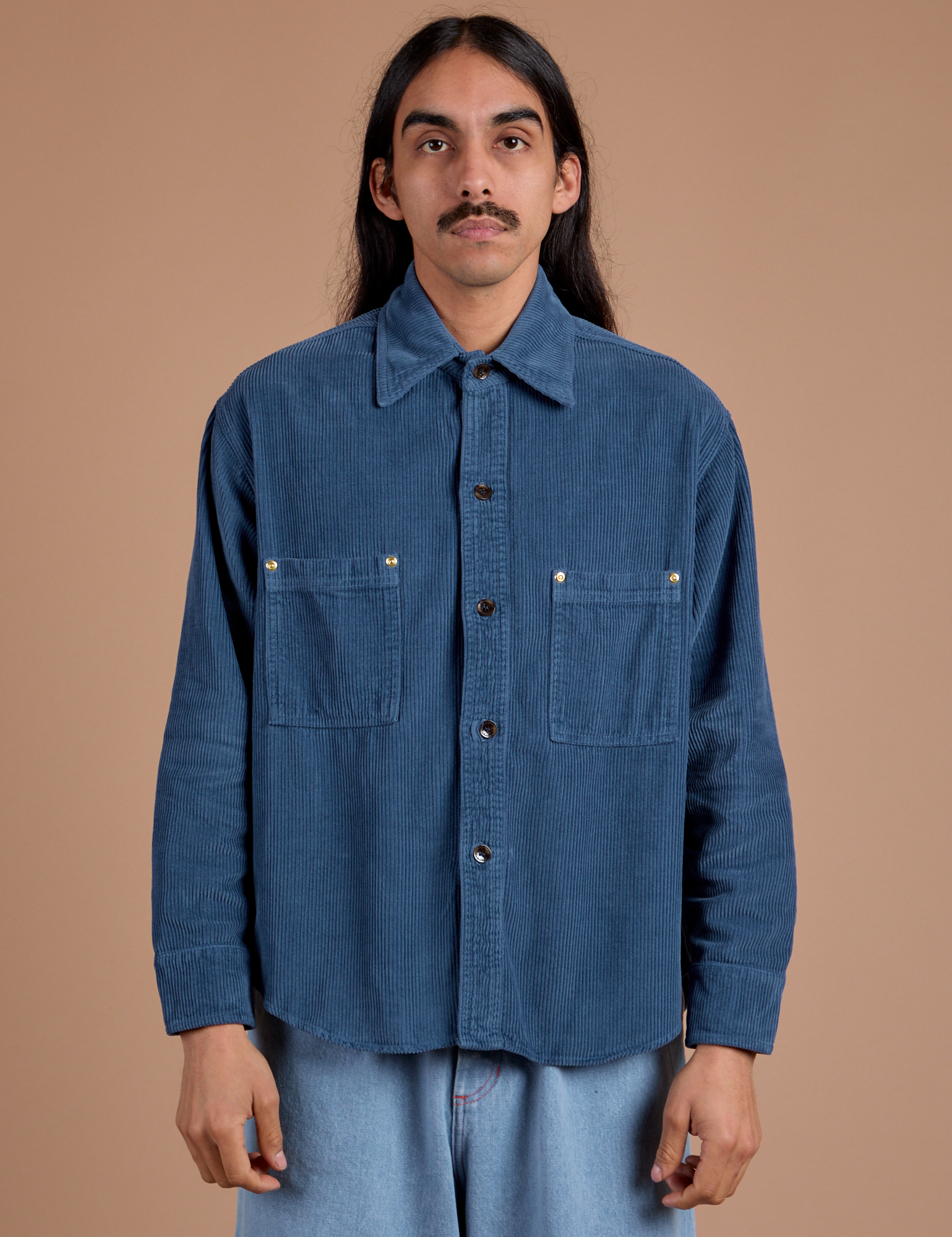 Cropped Corduroy Overshirt - French Blue