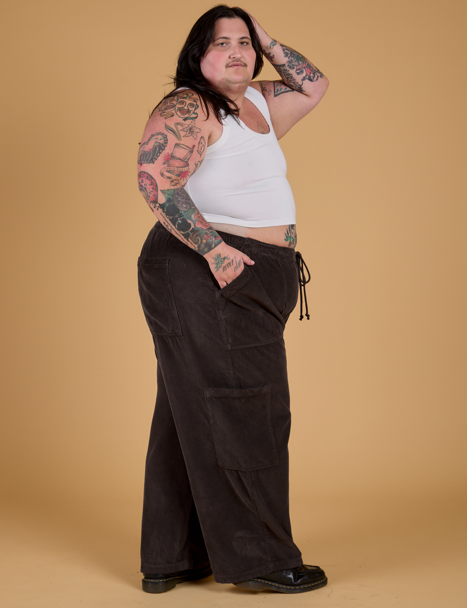 Corduroy Drop Pocket Cargo Pants - Espresso Brown