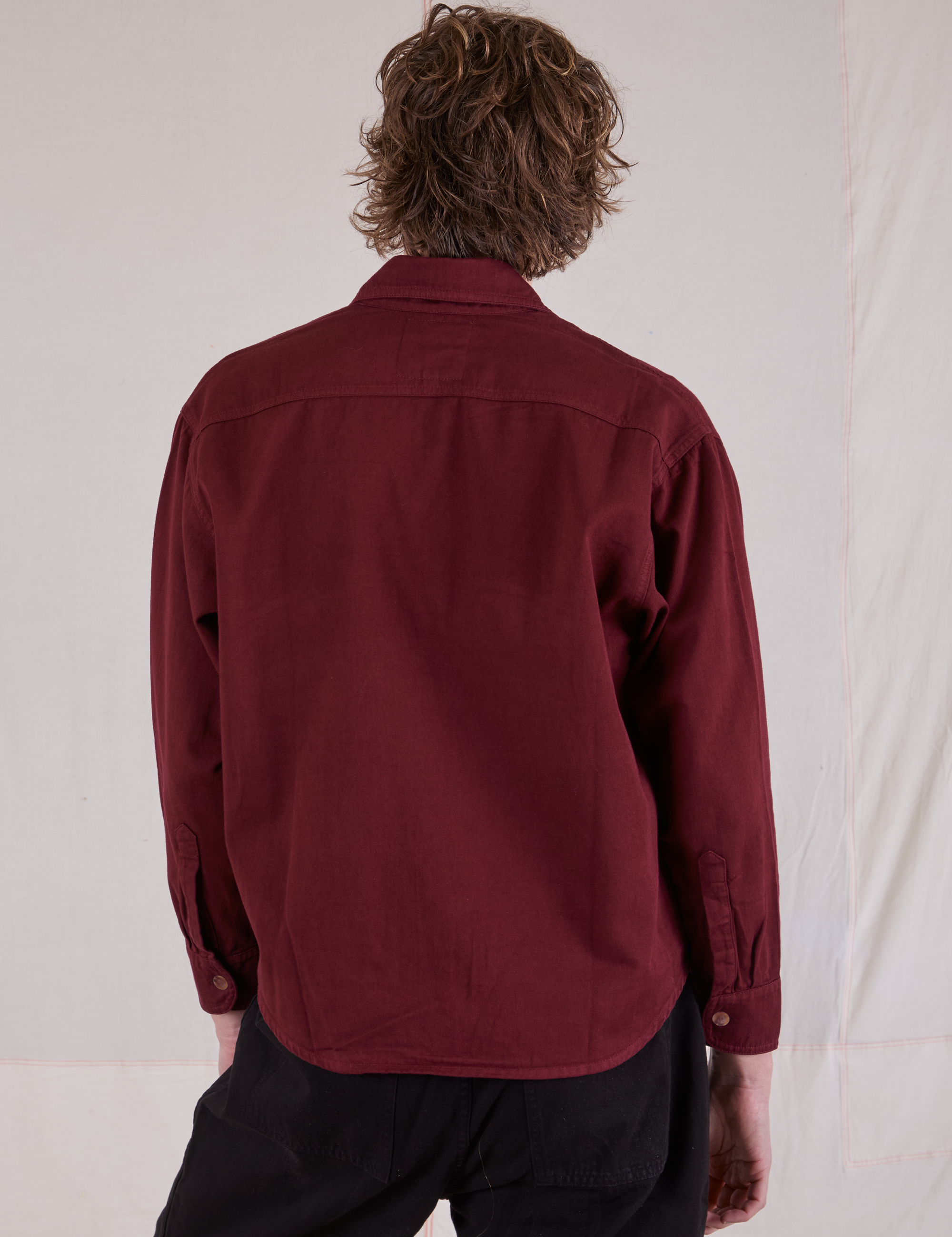 Cropped Overshirt in Red Wine back view on Quinn