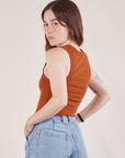 Cropped Tank Top in Burnt Terracotta angled back view on Hana