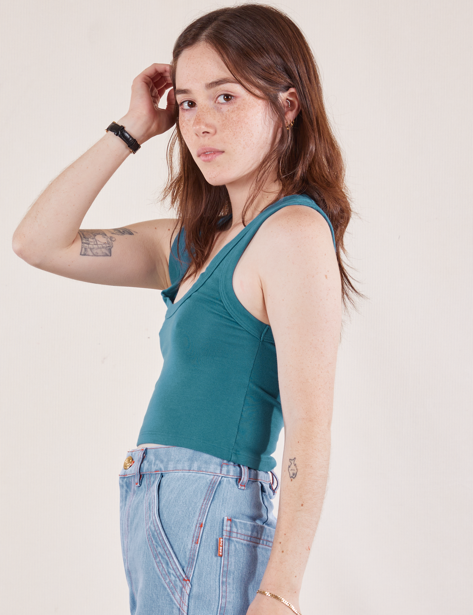 Cropped Tank Top in Marine Blue side view on Hana