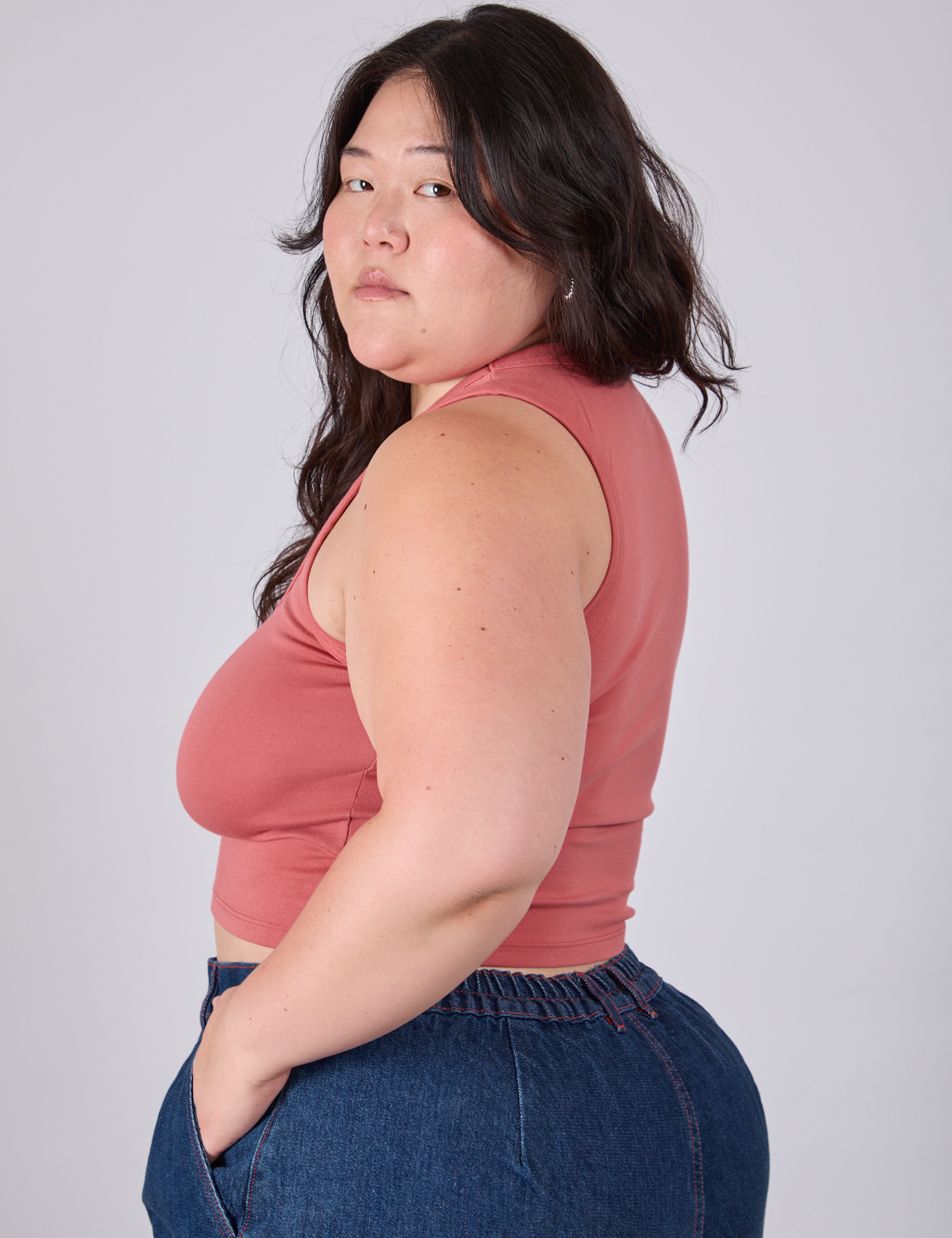 Side view of Cropped Tank Top in Raspberry Sorbet on Ashley