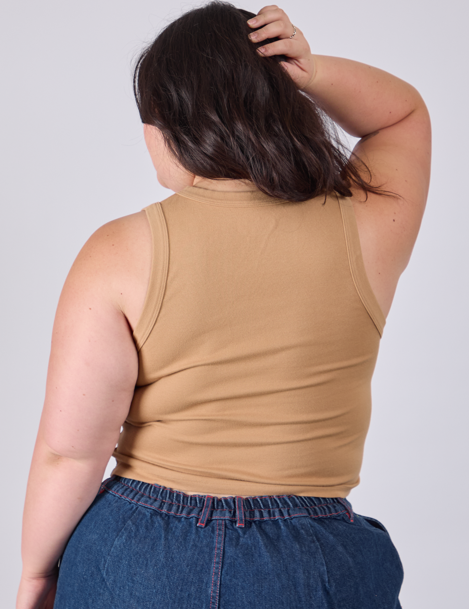 Cropped Tank Top in Tan back view on Ashley
