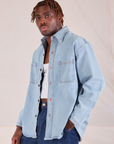 Denim Overshirt in Light Wash angled front view on Issac