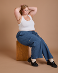 Drop Pocket Cargo Pants in French Blue and vintage tee white Cropped Tank on Juliet