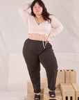 Ashley is wearing Easy Pants in Espresso Brown and vintage tee off-white Wrap Top