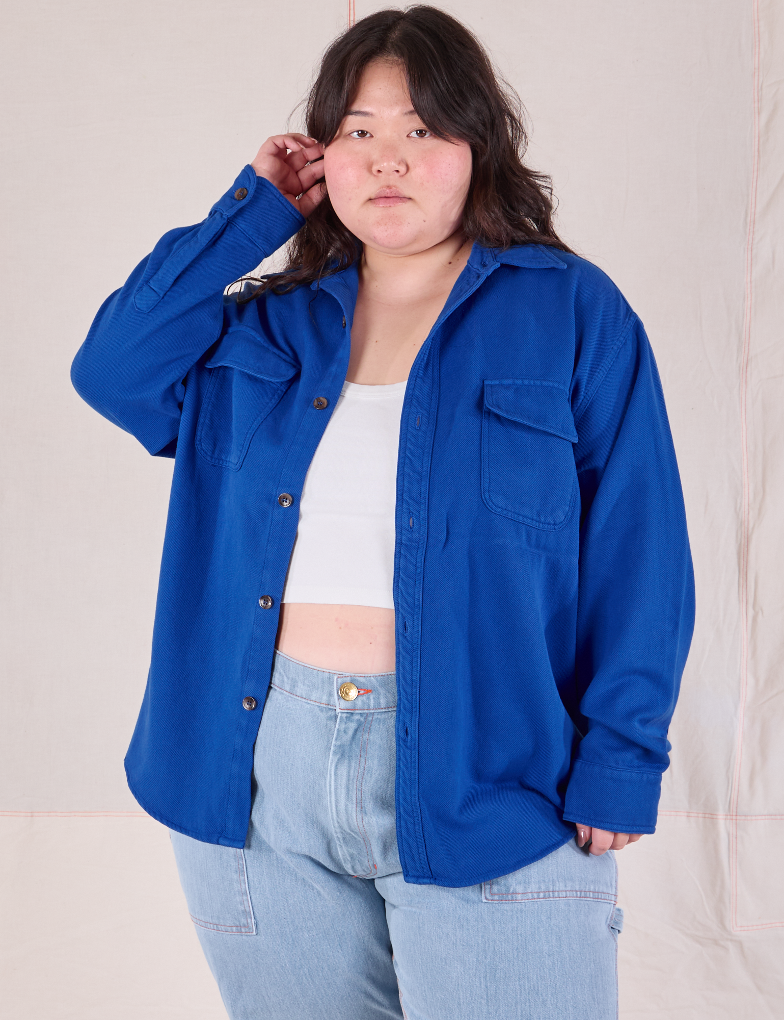 Flannel Overshirt in Royal Blue on Ashley