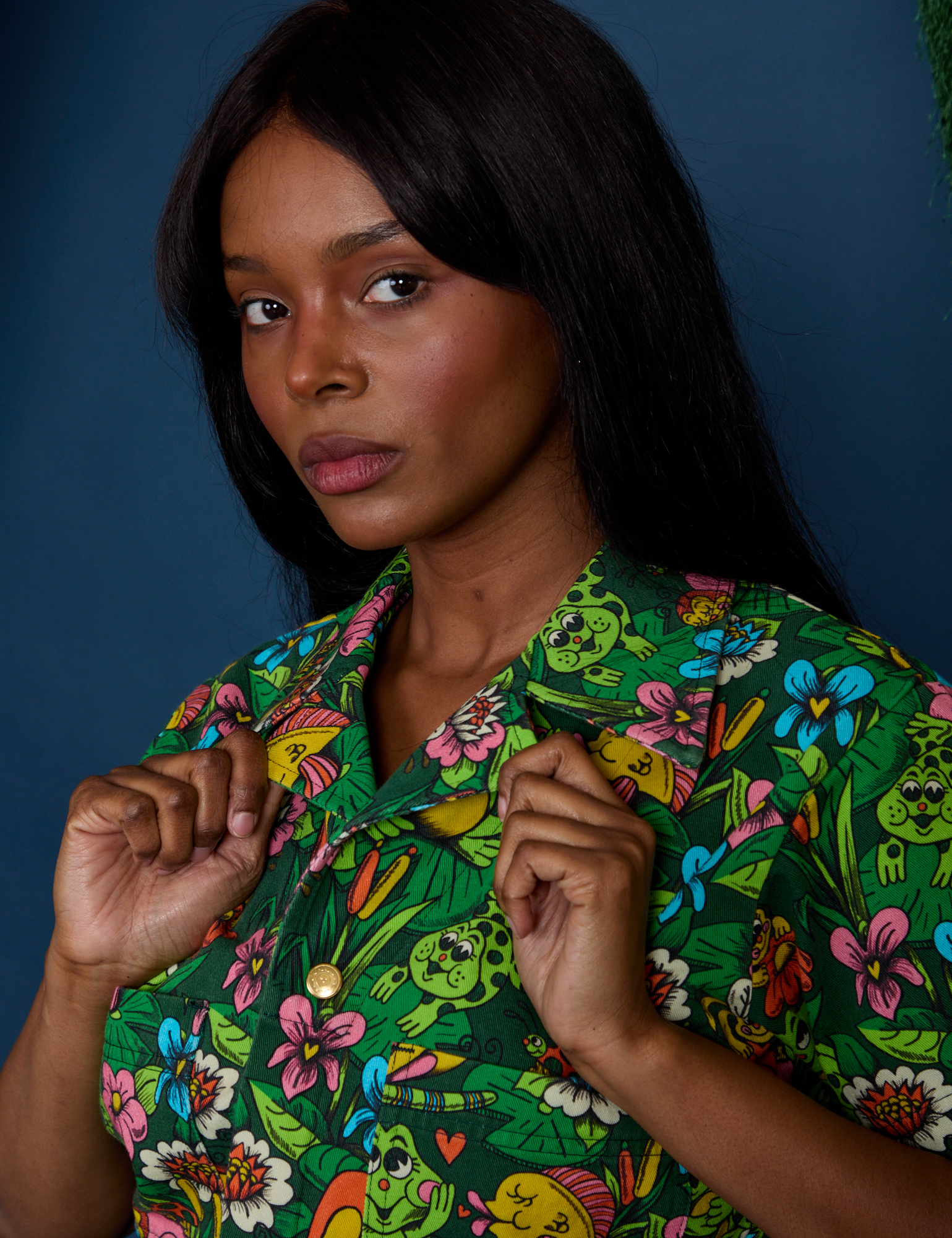 Pond Party Print Jumpsuit front close up on Kandia