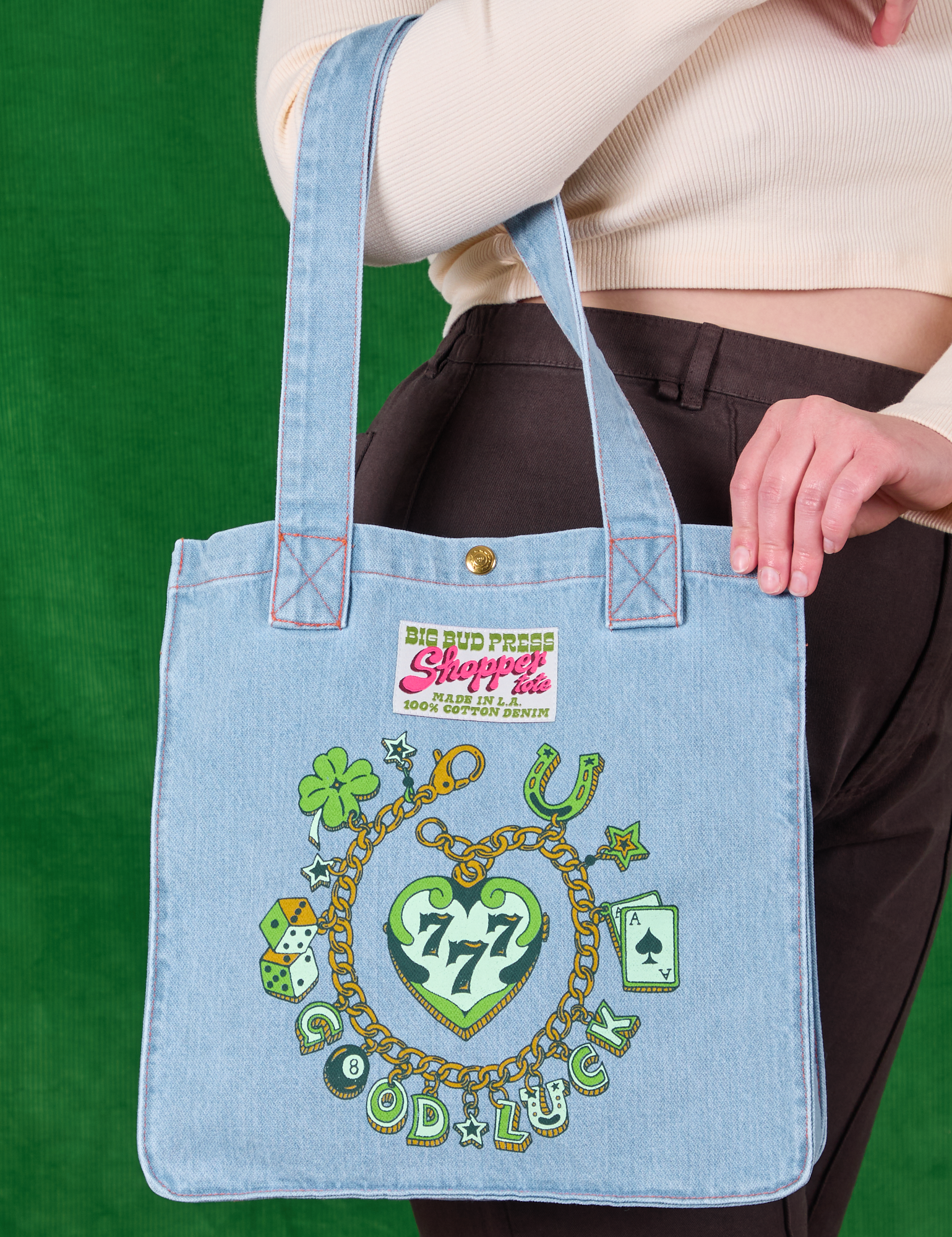 Shopper Tote in Lucky Charm worn off Lish&#39;s arm