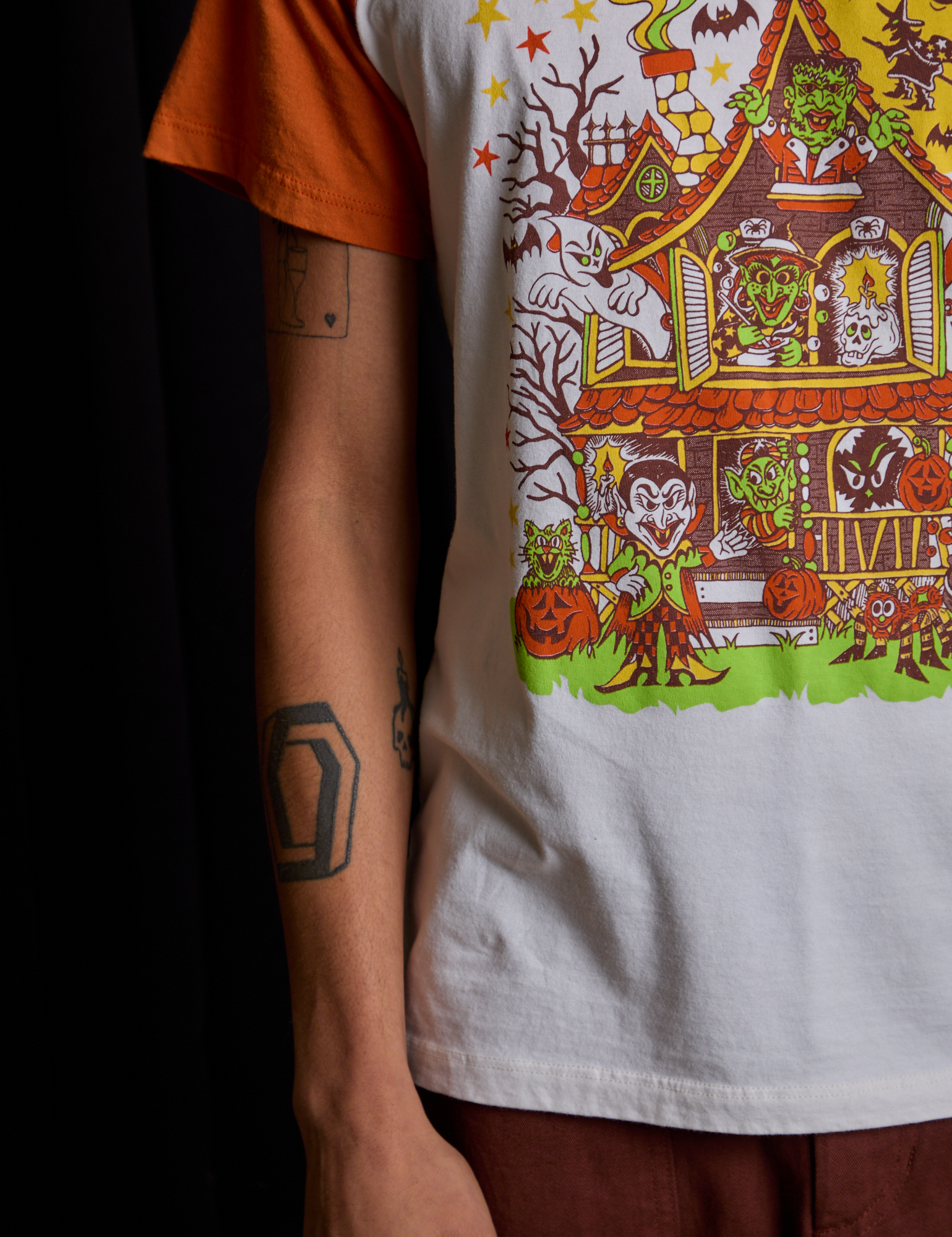 Short Sleeve Raglan Tee in Haunted House close up
