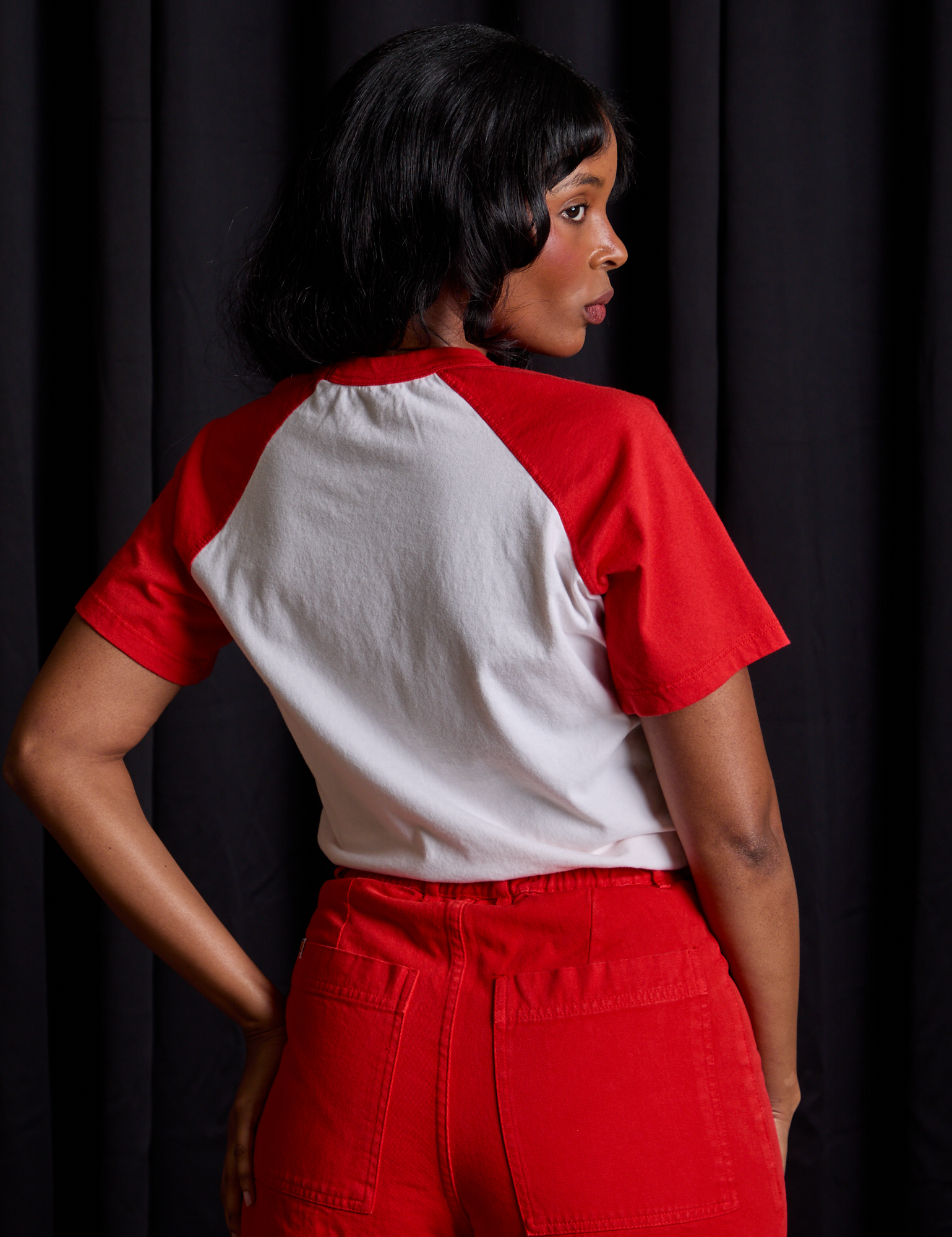 Short Sleeve Raglan Tee in Gates of Hell back view on Kandia