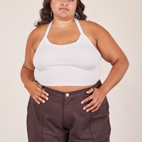 Alicia is wearing Halter Top in Vintage Off-White and espresso brown Western Pants