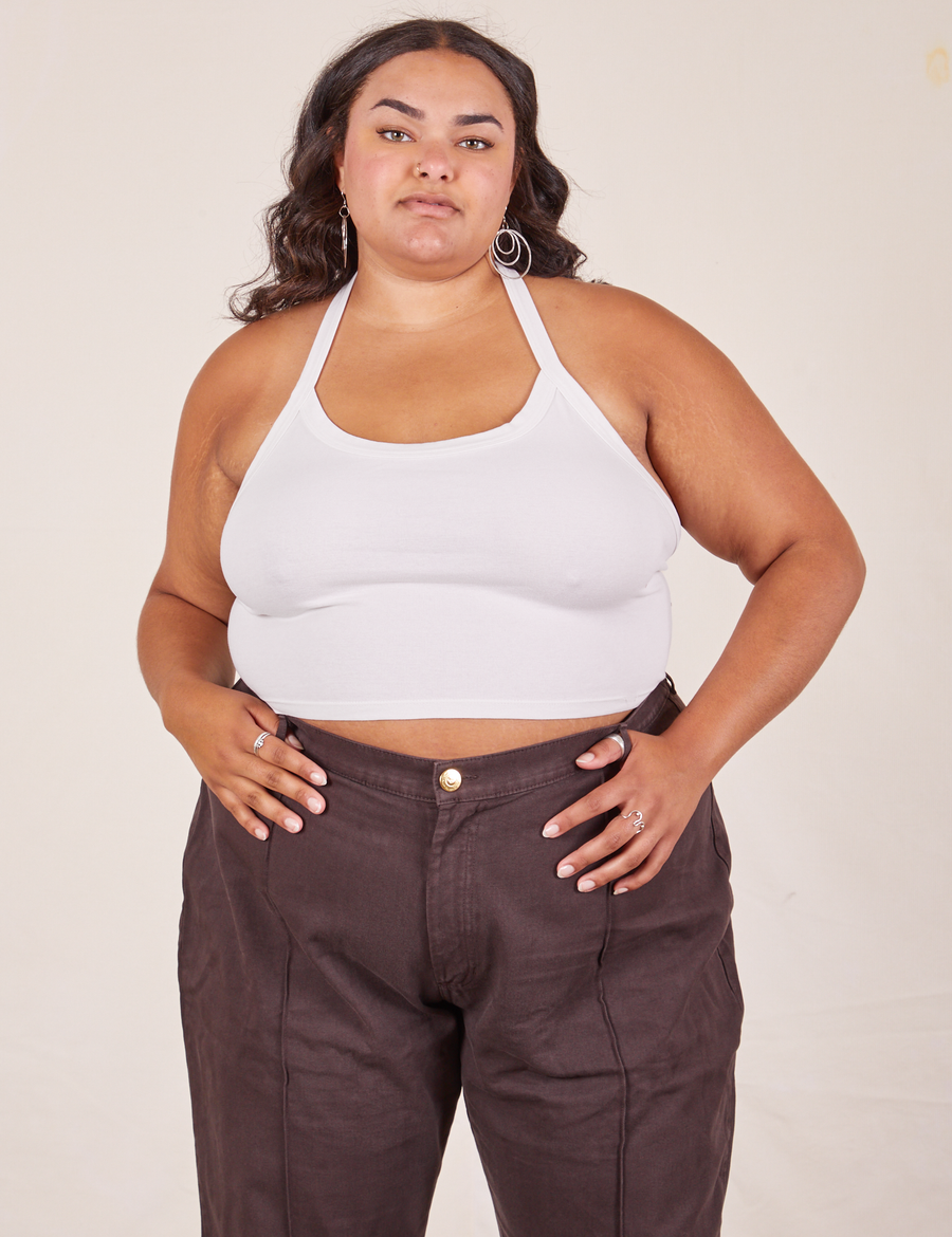 Alicia is wearing Halter Top in Vintage Off-White and espresso brown Western Pants