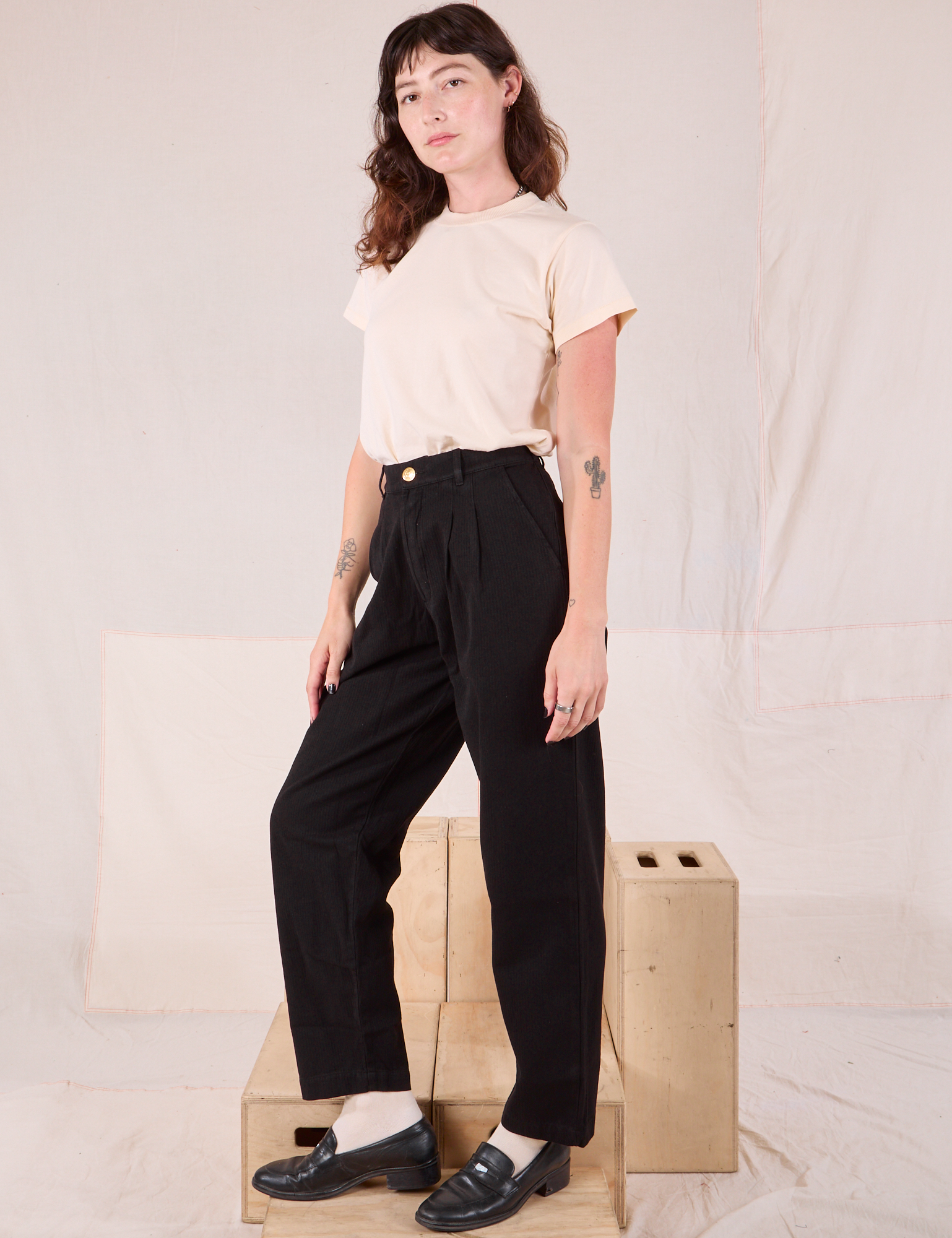 Side view of Heritage Trousers in Basic Black on Alex