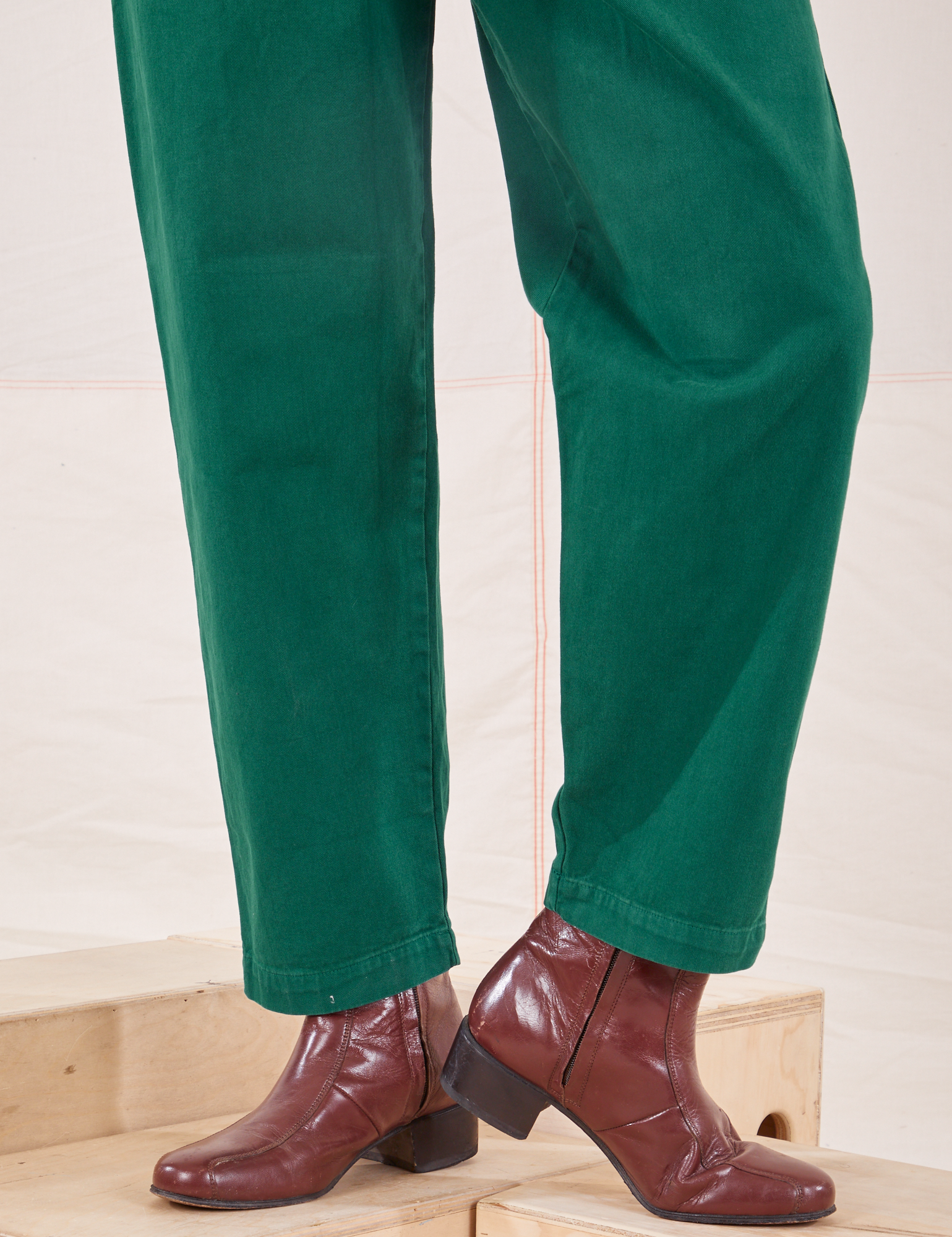 Heavyweight Trousers in Hunter Green pant leg close up on Jesse