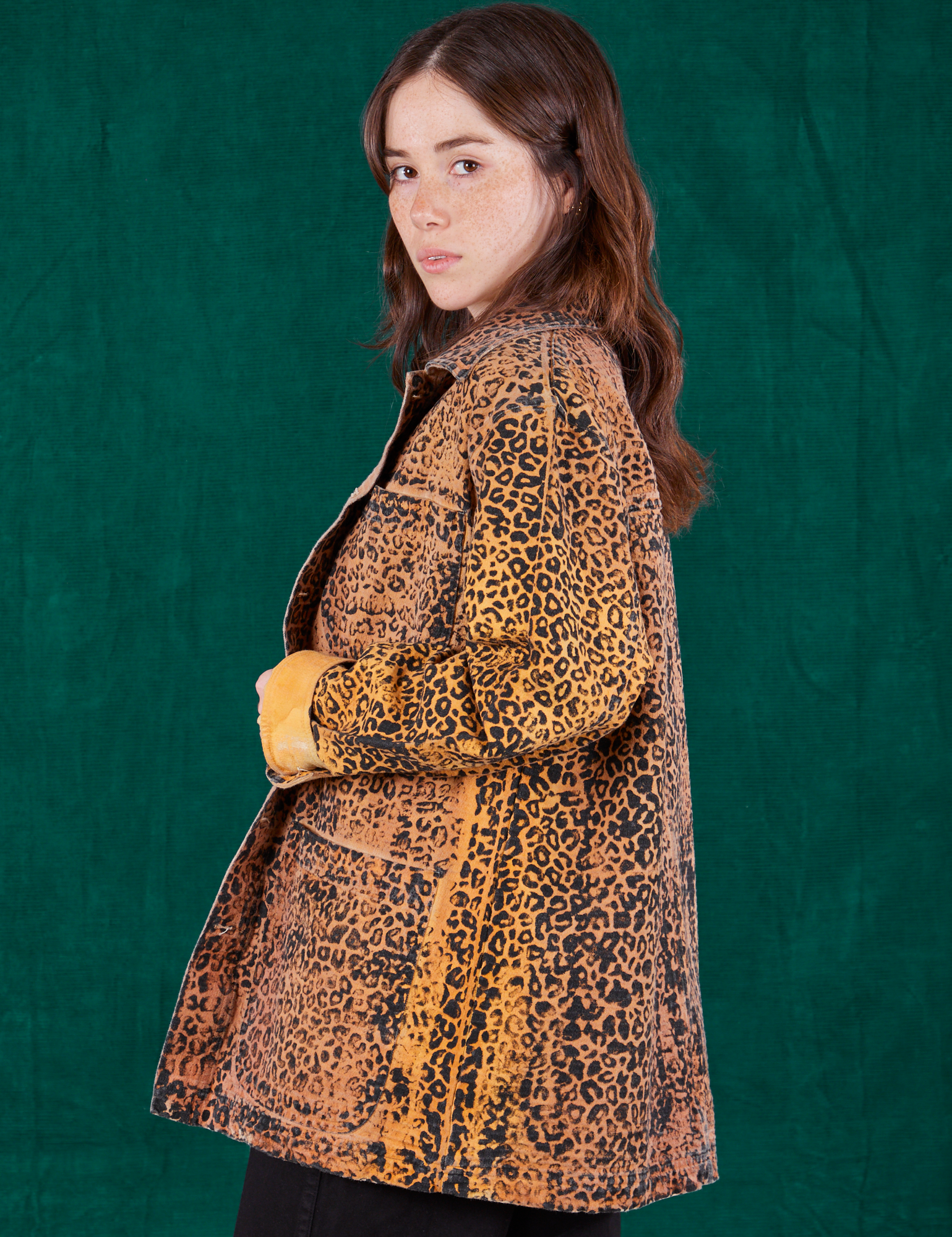 Field Coat in Leopard Print side view on Hana