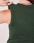 Muscle Tee in Swamp Green back shoulder close up on Alex