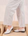 Mid-Rise Pleated Trousers in Stone White pant leg close up on Alex