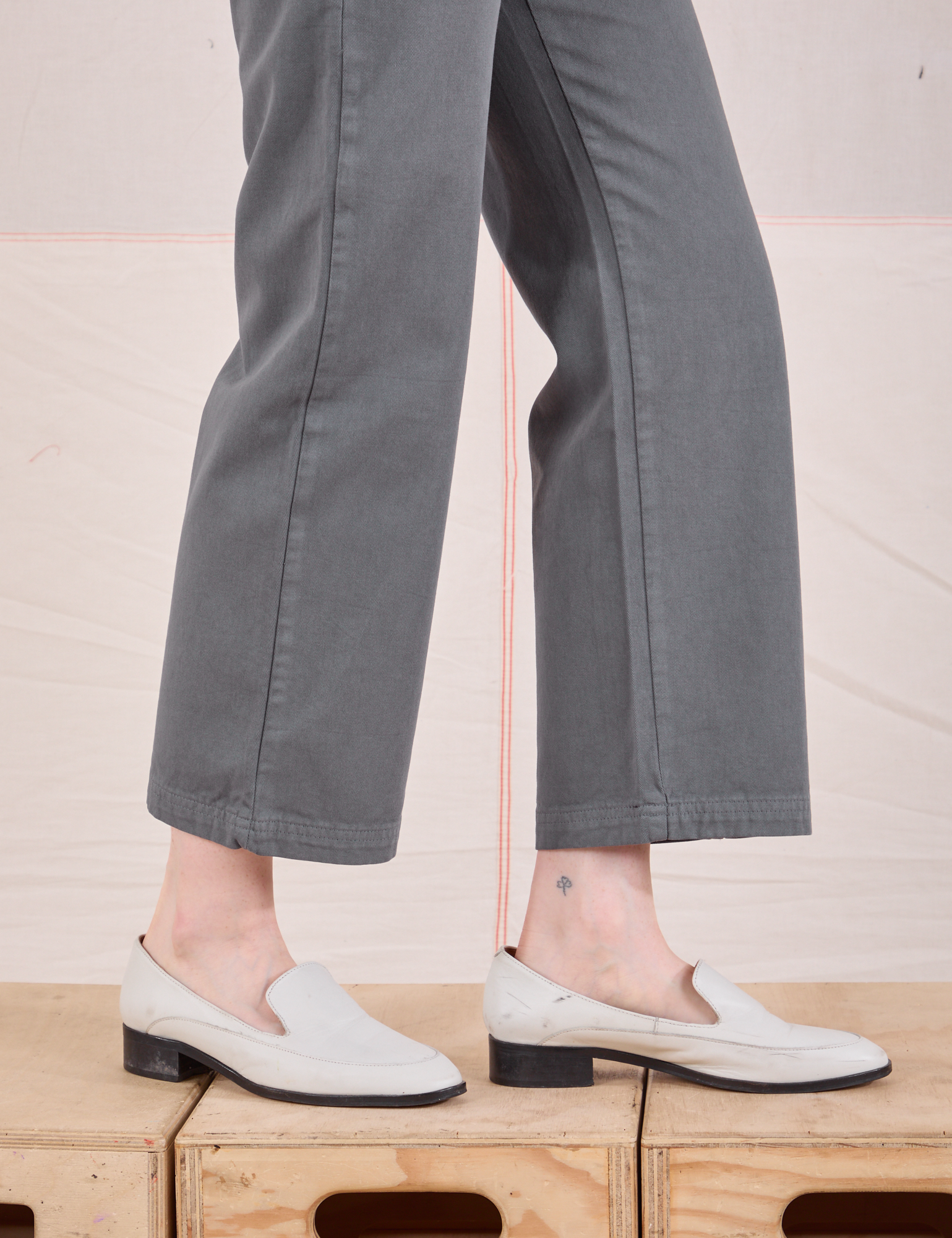 Mid-Rise Work Pants in Slate Grey pant leg close up on Margaret