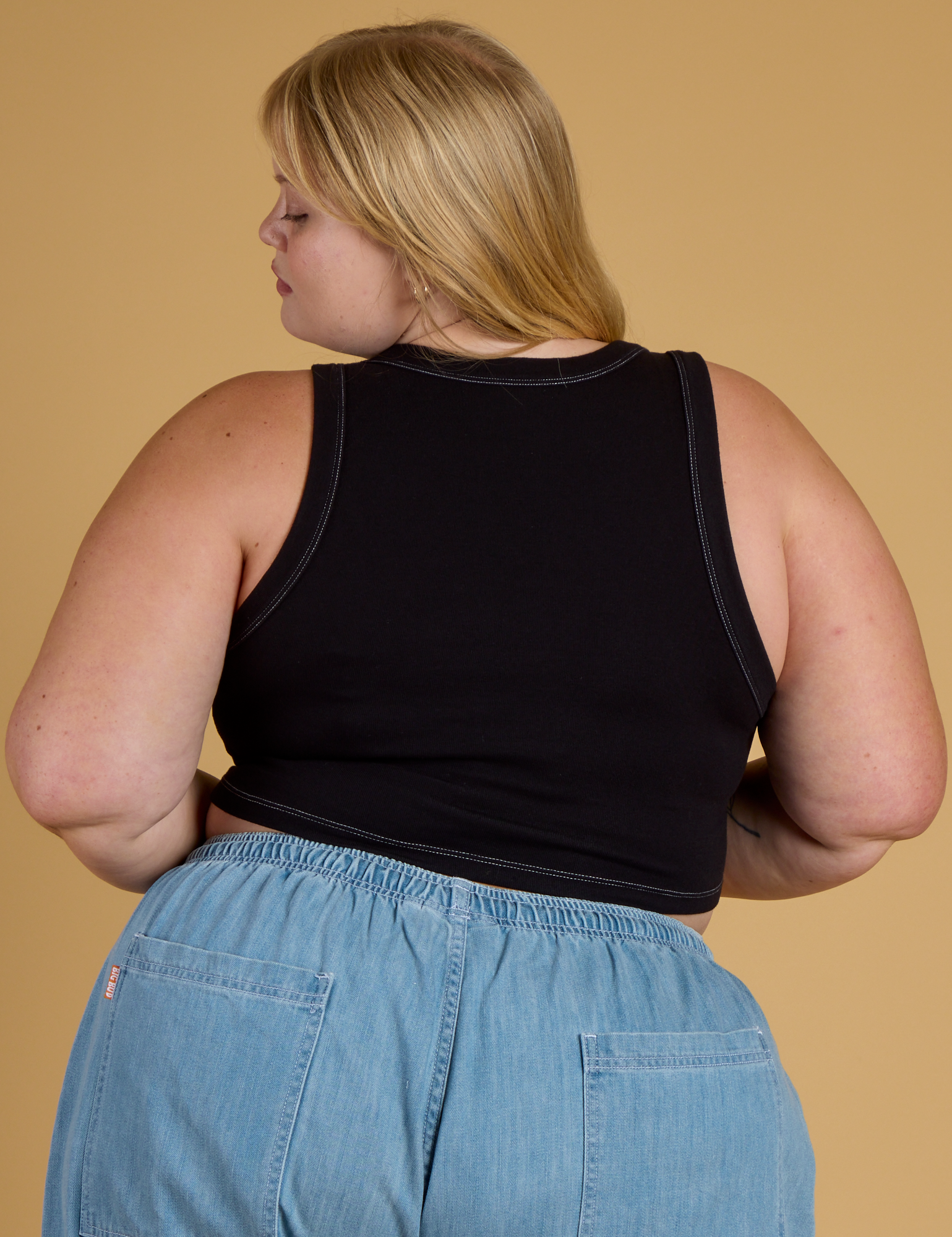 Contrast Stitch Mini Tank - Basic Black