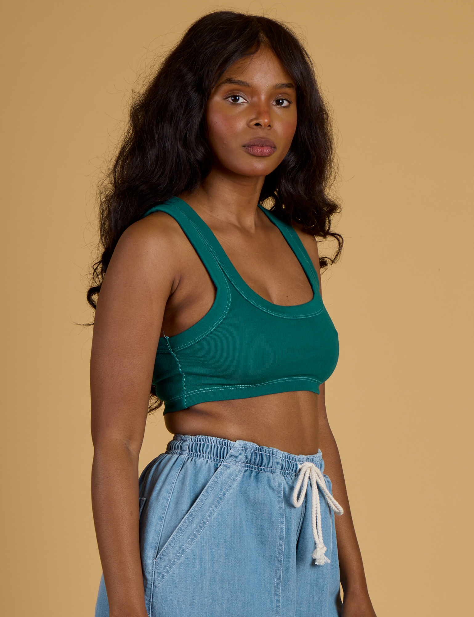 Contrast Stitch Mini Tank - Hunter Green