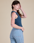 Muscle Tee in French Blue side view on Alex