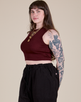 Muscle Tee in Red Wine angled front view on Sydney