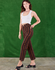 Black Stripe Work Pants in Fudgesicle Brown side view on Alex