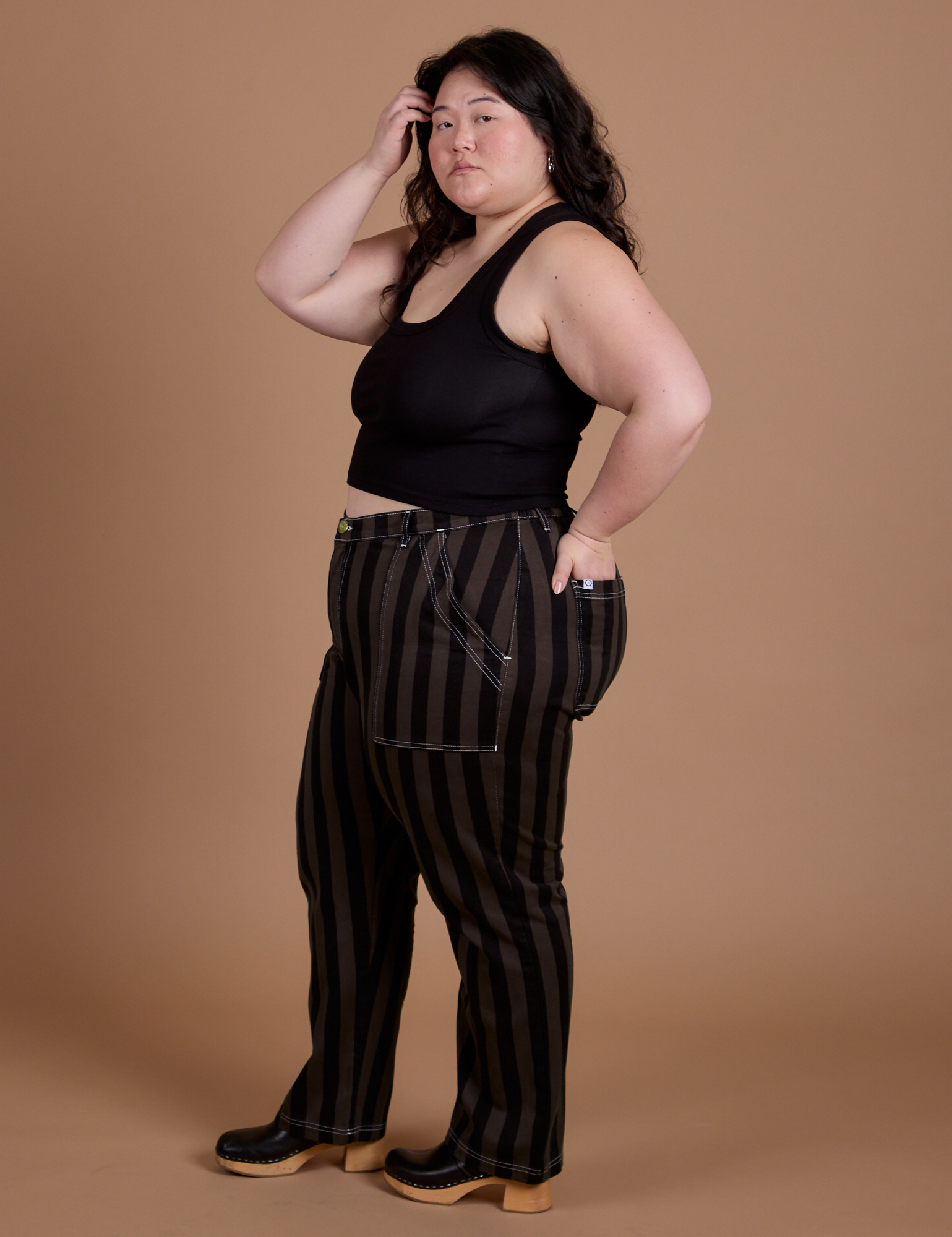 Black Stripe Work Pants - Espresso Brown