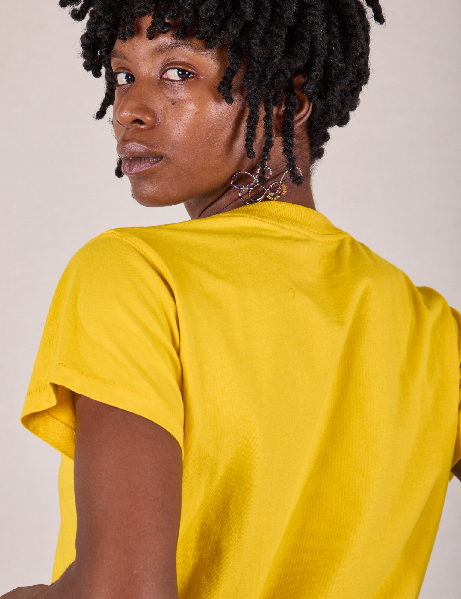 Organic Vintage Tee in Golden Yellow back close up on Cheyann