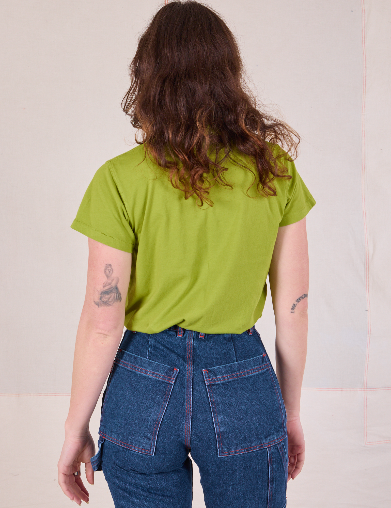 Back view of Organic Vintage Tee in Gross Green on Alex