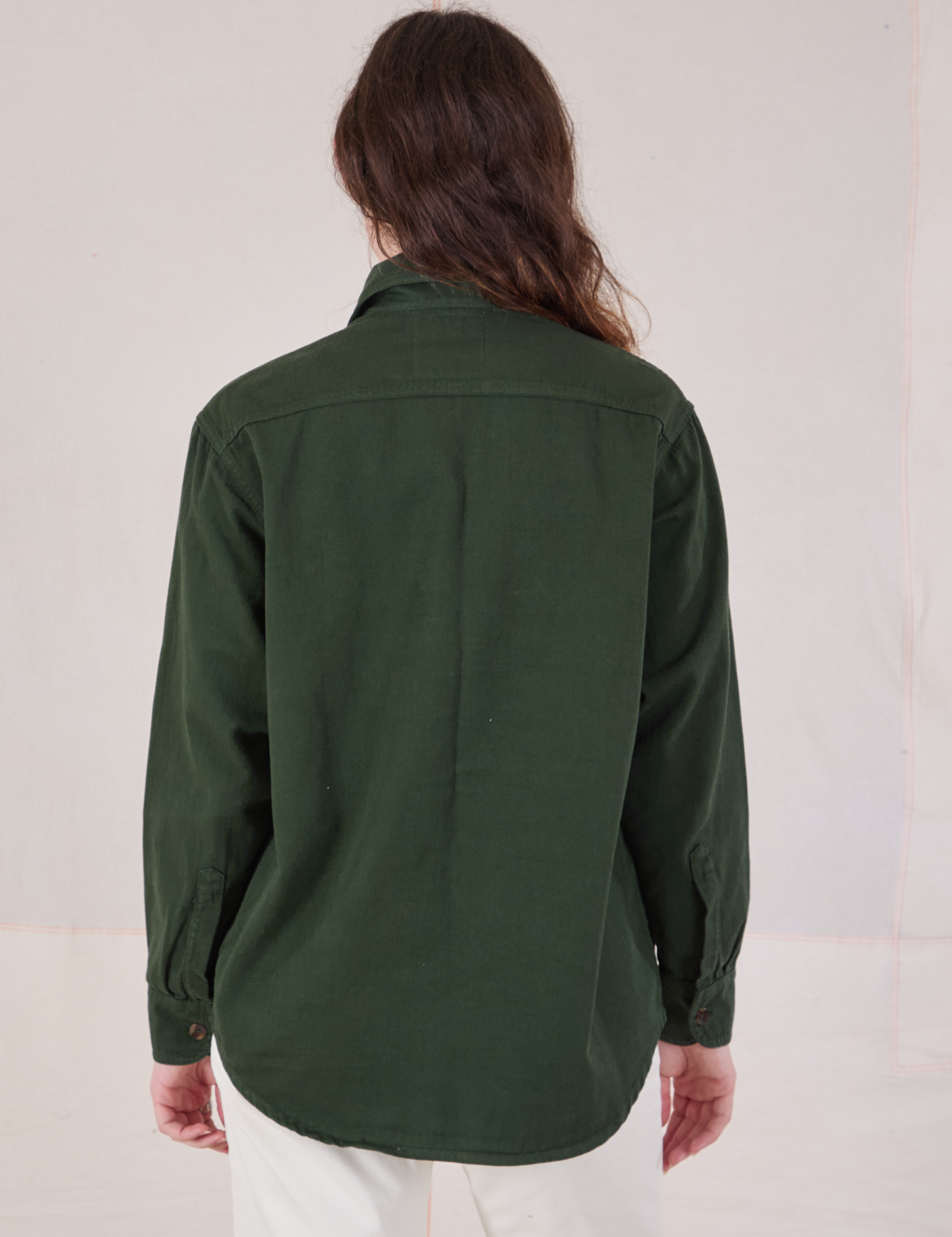 Twill Overshirt in Swamp Green back view on Alex