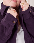 Oversize Overshirt in Nebula Purple sleeve close up on Jordan