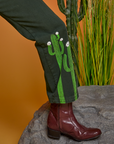 Paintstamped Work Pants in Cactus pant leg close up