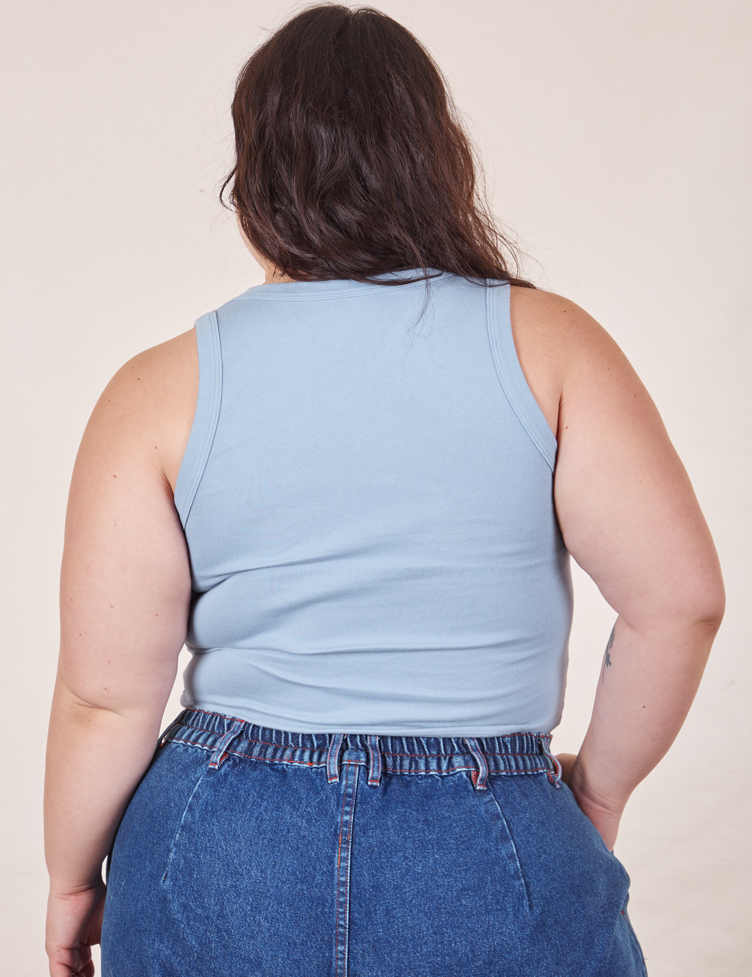 Back view of Cropped Tank Top in Periwinkle on Ashley