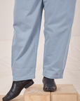 Heavyweight Trousers in Periwinkle pant leg close up on Miguel